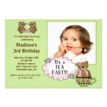 Green Tea Party Photo Birthday Party Invitation