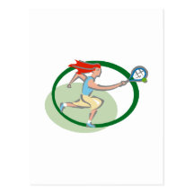Green tennis girl post card