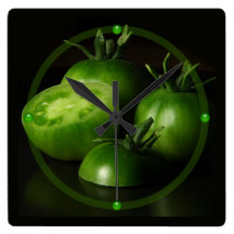 Green Tomatoes Square Wall Clocks