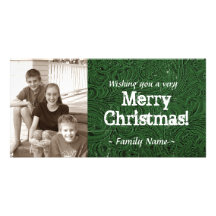 Green Tooled Leather Photo Christmas Card Personalized Photo Card