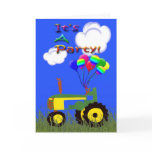 Green Tractor with Balloons Party Invitation Card