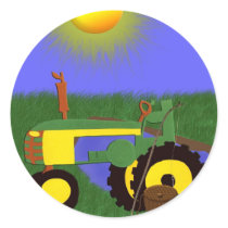Green Tractor with Fishing Pole by Pond Sticker