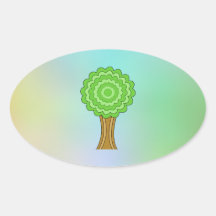 Green Tree. On multicolored background. Oval Stickers