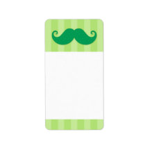 Green trendy hipster mustache address label