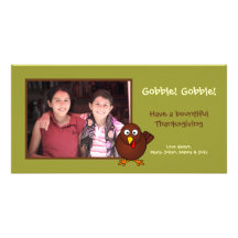 Green turkey gobble Thanksgiving photo greeting Personalized Photo Card