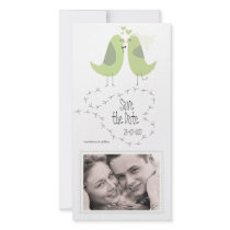 Green Wedding Love Birds Save the Date Photograph Photo Greeting Card