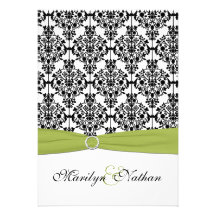 Green, White and Black Damask II Invitation
