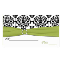 Green, White and Black Damask Placecards Business Card Template