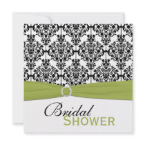 Green, White, Black Damask Bridal Shower Invite