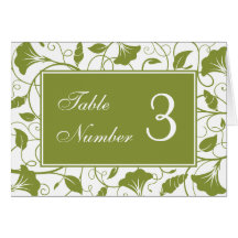 Green & White Floral Curls Wedding Table Cards