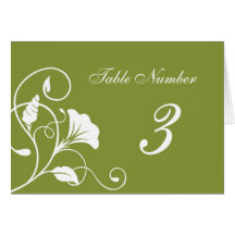 Green & White Floral Curls Wedding Table Cards