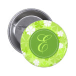 Green white flowers with "E" monogram Pinback Button