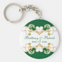 Green White Gold Scrolls Wedding Favour Keychain