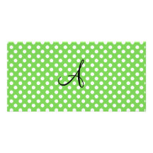 Green white polka dots monogram photo greeting card