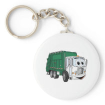 Green White Smiling Garbage Truck Cartoon Keychain