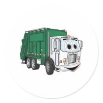 Green White Smiling Garbage Truck Cartoon Stickers