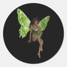 Green Wing Lady Faerie 6 - 3D Fairy - Round Sticker