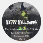 Green Witch Brewing Halloween Address Labels Round Stickers