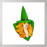 Green witch red hair print