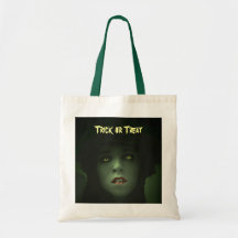 Green witch trick or treat bag