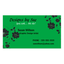Green with Black Flowers Business Card Template