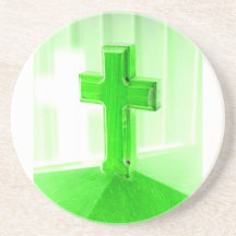 Green wooden cross photograph image church coasters