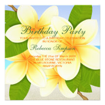 Green Yellow & Blue Frangipani Birthday Invitation