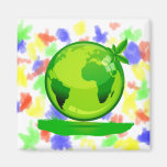 green yellow globe over grass reflective earth des refrigerator magnets