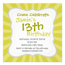 Green Yellow Sunburst Sun Rays Striped Pattern Personalized Invitations