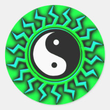 Green Yin Yang Balanced Sun Round Stickers