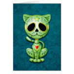 Green Zombie Sugar Kitten Greeting Card