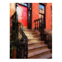 Greenwich Village Brownstone with Red Door Postcard