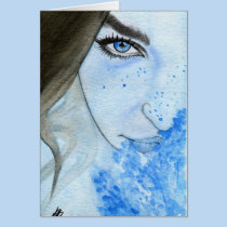 Greeting Card blue watercolor female portrait cards