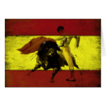 Greeting Card with Bullfight on Dirty Spanish Flag