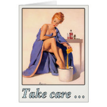 Greeting Card with Vintage Girl Curing Her Cold
