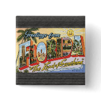 Greetings From Florida "The Land Of Sunshine", Vin Pinback Buttons