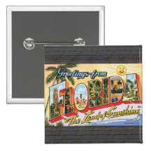 Greetings From Florida "The Land Of Sunshine", Vin Pinback Buttons