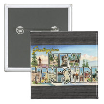 Greetings From New Hampshire, Vintage Pinback Buttons