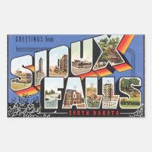 Greetings From Sioux Falls South Dakota, Vintage Rectangle Sticker