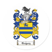 GREGORY FAMILY CREST -  GREGORY COAT OF ARMS ROUND STICKER