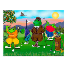 Grenouilles jouantes au golf - tournoi cartes postales