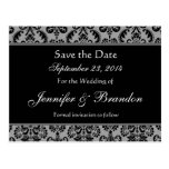 Grey and Black Damask Save The Date Postcard