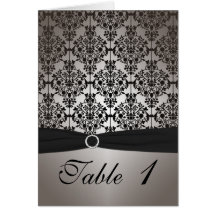 Grey and Black Damask Table Number Card