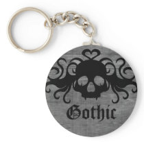 Grey and black goth fanged vampire skull keychain