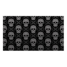 Grey and Black Sugar Skull Pattern Business Card