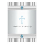 Grey and Blue Cross Boys Christening Announcements
