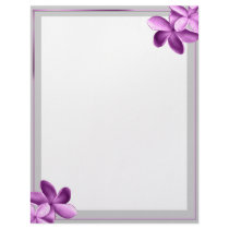 Grey and Eggplant Purple Plumeria Flower Letterhead