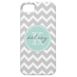 Grey and Mint Chevron Custom Monogram