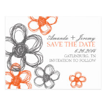 Grey and Orange Wildflowers Save The Date Post Card
