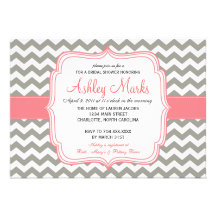 Grey and Pink Chevron Invitation